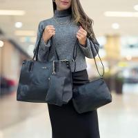 Kit 3 Peças Bolsa Feminina Estilo Tote Lyssa Preta - 2