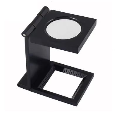Lupa Conta Fios 10x Mini De Mesa Bancada Suporte Dobravel Lente Optica 28mm Com Escala Profissional Portatil Bolso