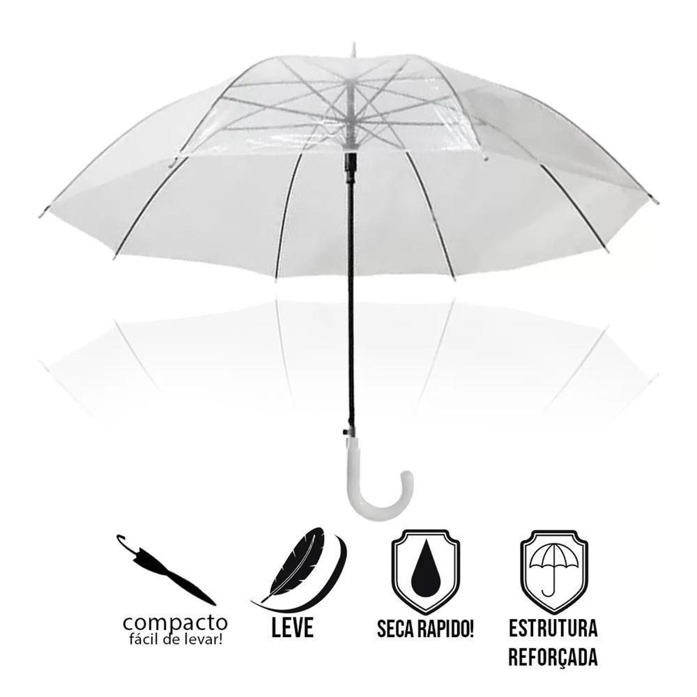 Guarda Chuva Transparente Automatico Bengala Grande Resistente Cabo Curvo Portaria Seca Rapido Adulto Unissex - 3