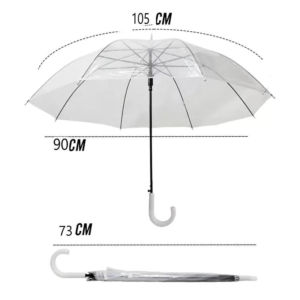 Guarda Chuva Transparente Automatico Bengala Grande Resistente Cabo Curvo Portaria Seca Rapido Adulto Unissex - 5