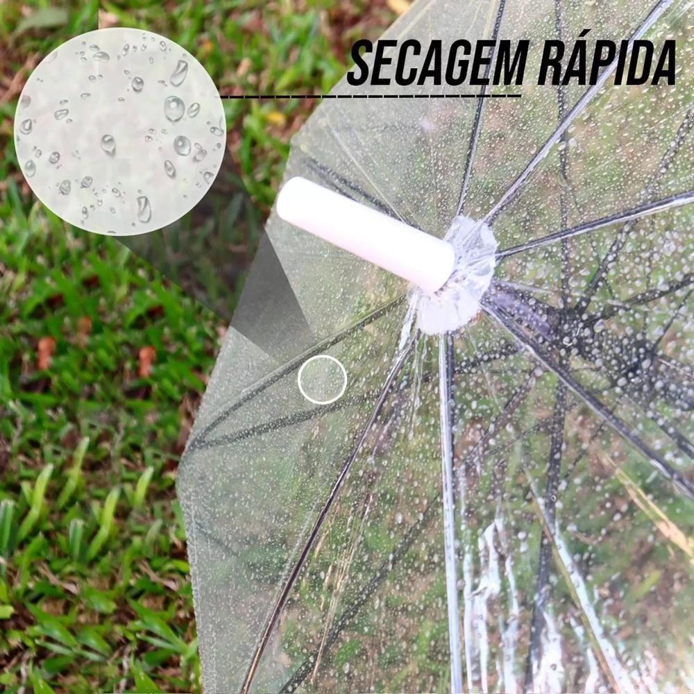 Guarda Chuva Transparente Automatico Bengala Grande Resistente Cabo Curvo Portaria Seca Rapido Adulto Unissex - 6