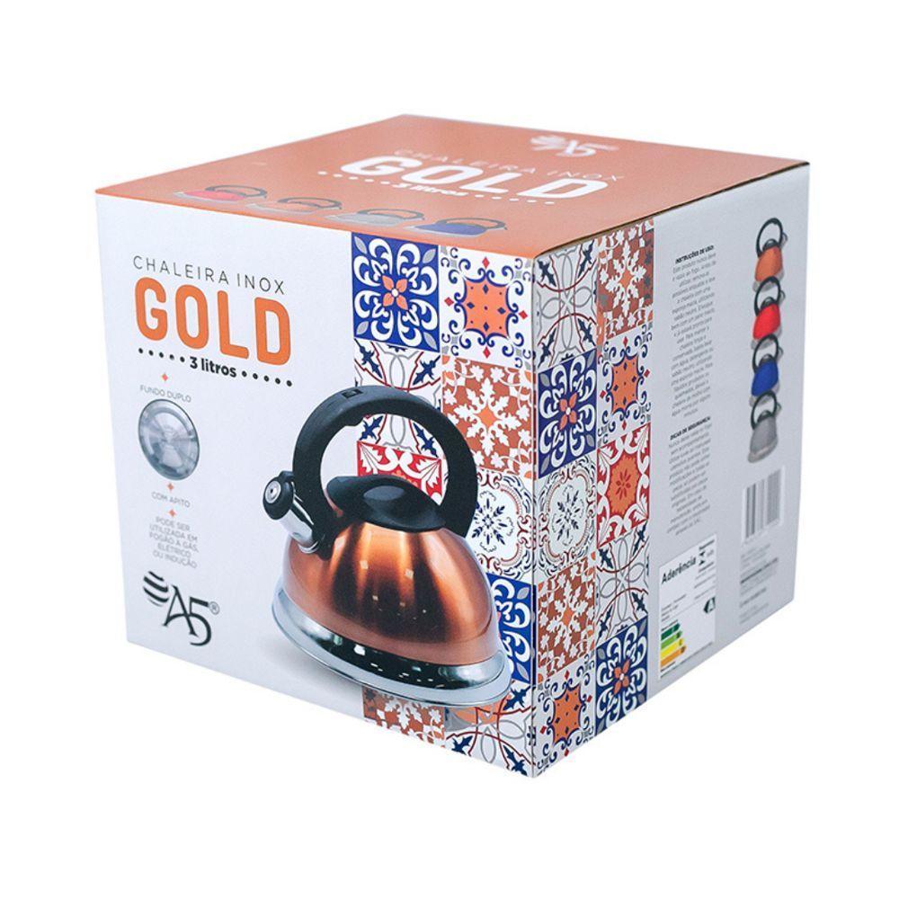 Chaleira Inox Dourada Com Apito E Fundo Duplo - Sofisticação E Praticidade Na Cozinha - 2