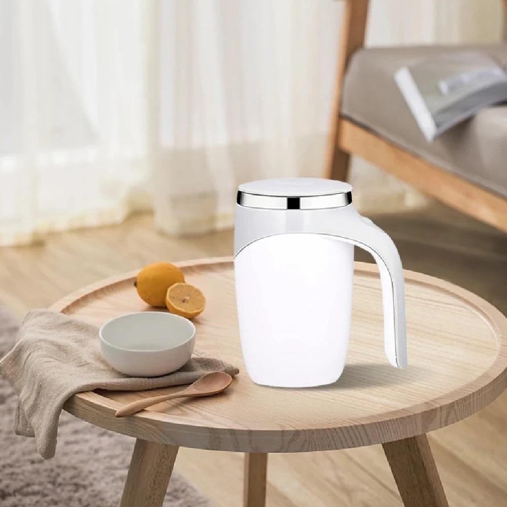Caneca Mixer Luxo Branco Portatil 400ml Copo Misturador Magnetico Shake Liquidificador Trabalho Automatica Design Elegan - 7