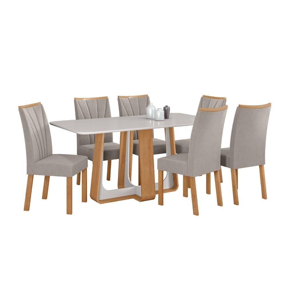 Conjunto Jantar Easy Pop 170x90 Vidro/mdf 6 Cadeiras Veludo Capuccino Amêndoa/off White - 2