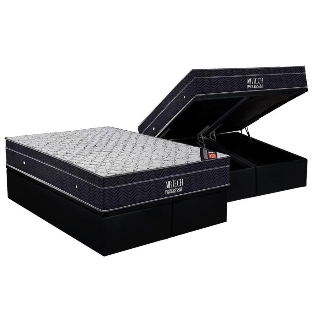 Cama Box Baú Queen: Colchão Molas Ortobom Nanolastic Airtech Progressive + Base CRC Suede Black(158x198) - 1