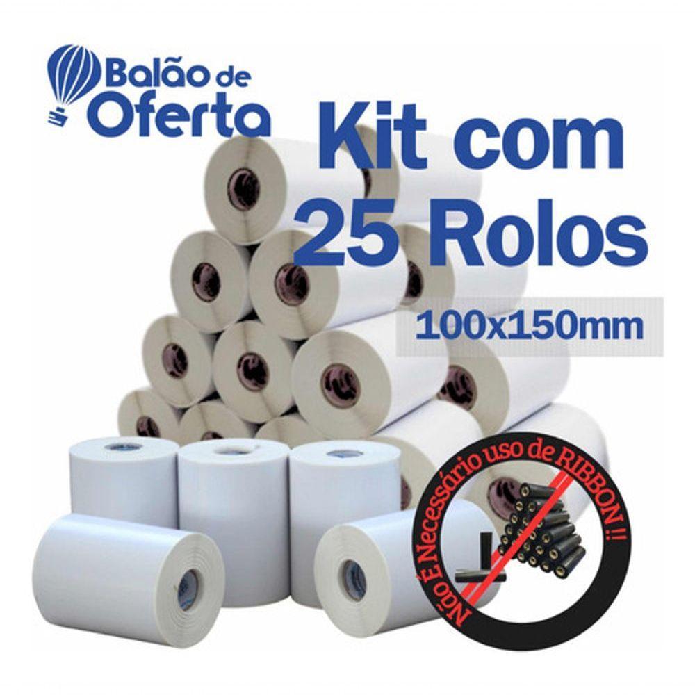Kit 25 Rolos Etiqueta Térmica 10x15 (100x150) Rolo C/ 200 - 2