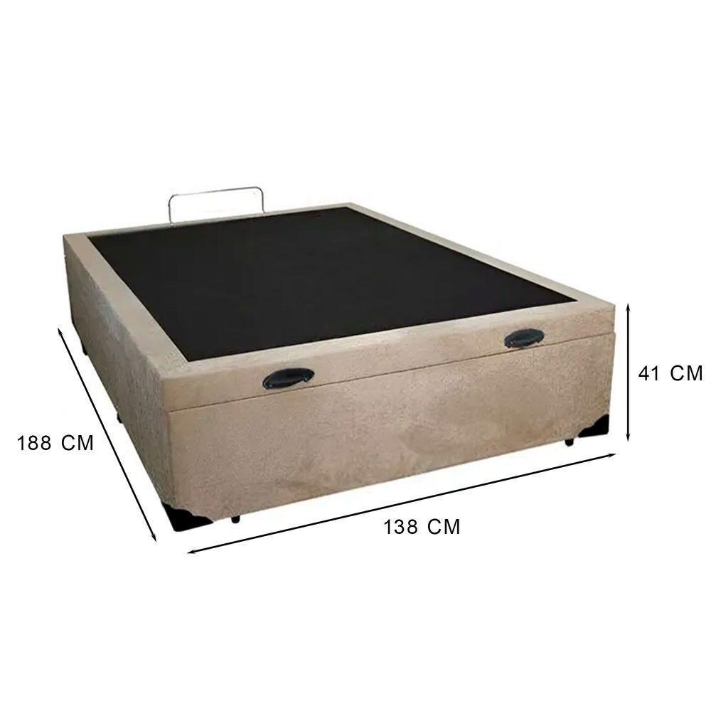 Cama Box Baú Casal 138 Suede Bege Com Colchão Little Angel Mola Superlastic 63x138x188cm - 2
