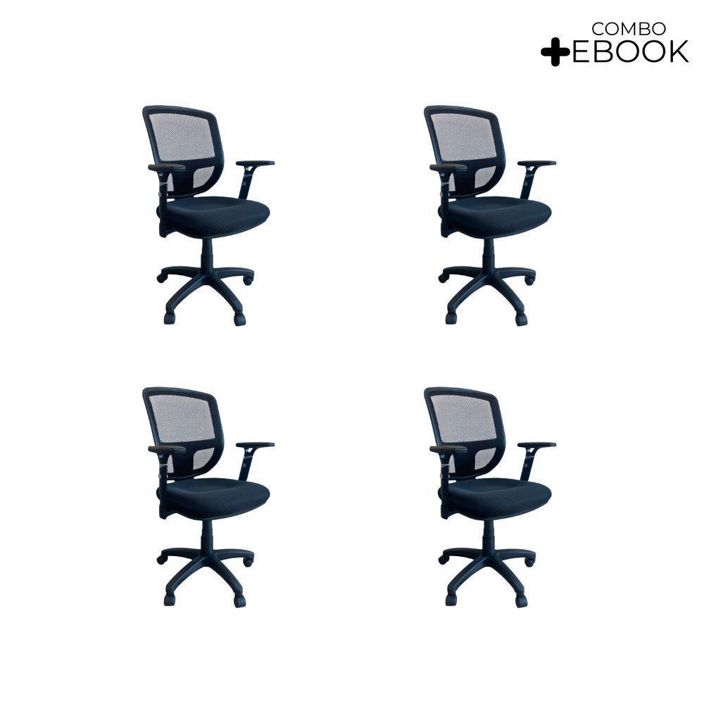 Kit 4 Cadeiras De Escritório Diretor Oficial Ergon Uni + E-book - 2