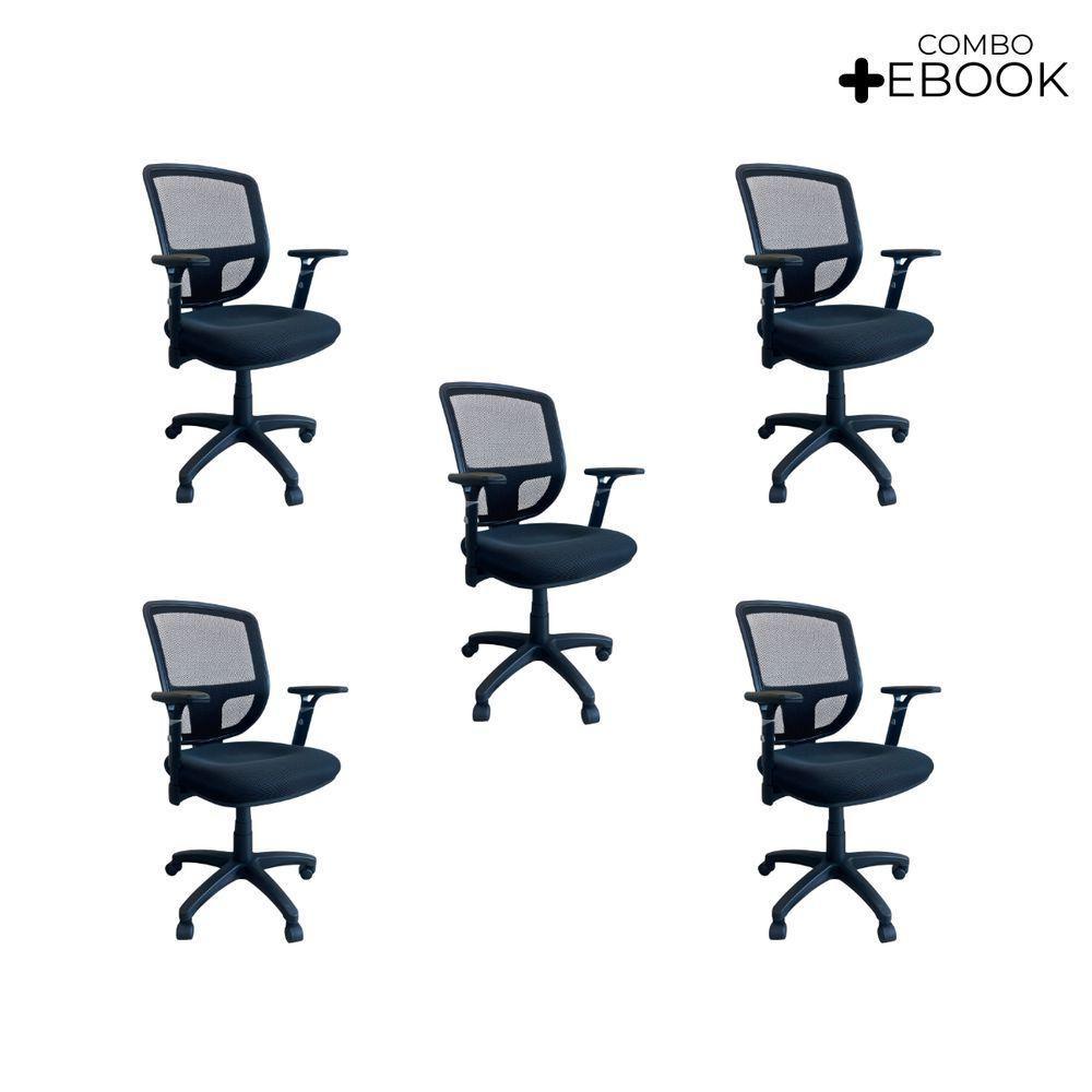 Kit 5 Cadeiras De Escritório Diretor Oficial Ergon Uni + E-book - 2
