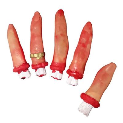 Enfeite Halloween Dedos Com Sangue Látex - 5 Unidades 