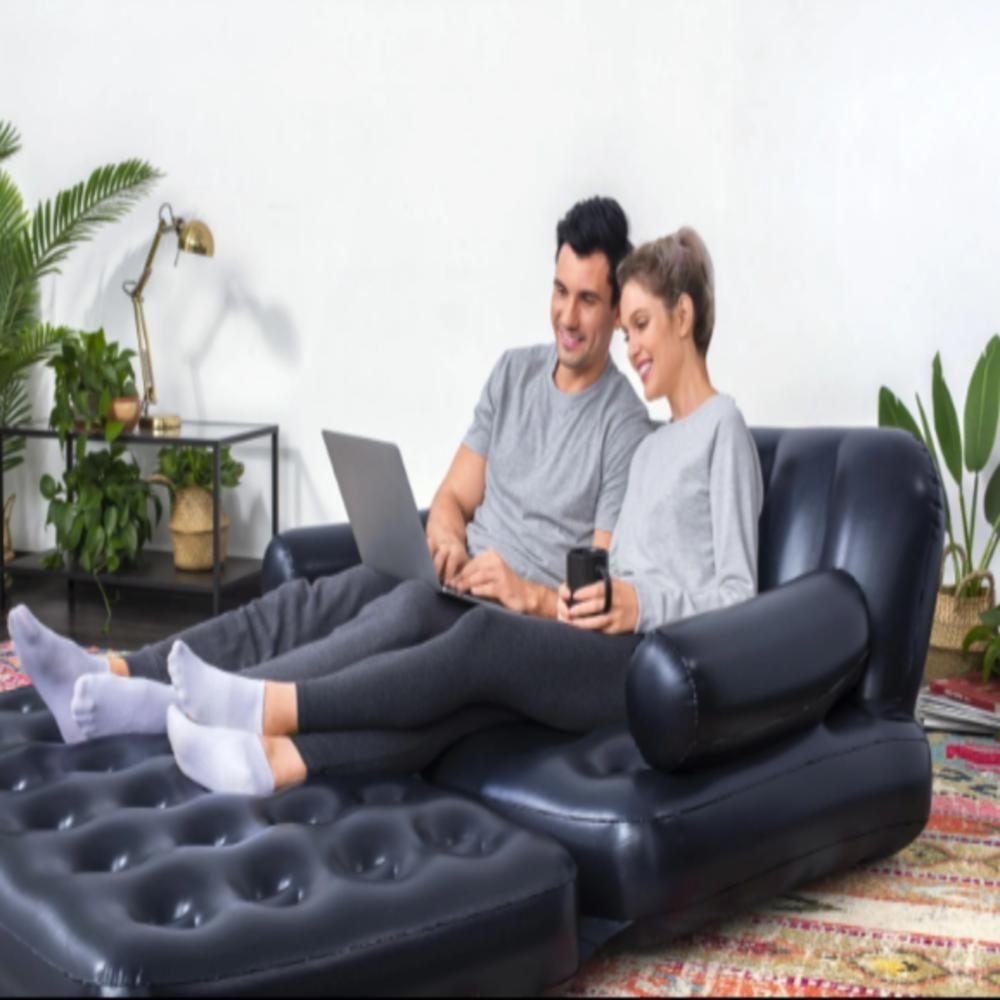 Sofa Cama Casal Inflavel 5 Em 1 Multifuncional Poltrona Dupla 300kg Reclinavel Sala Quarto Viagem - 2