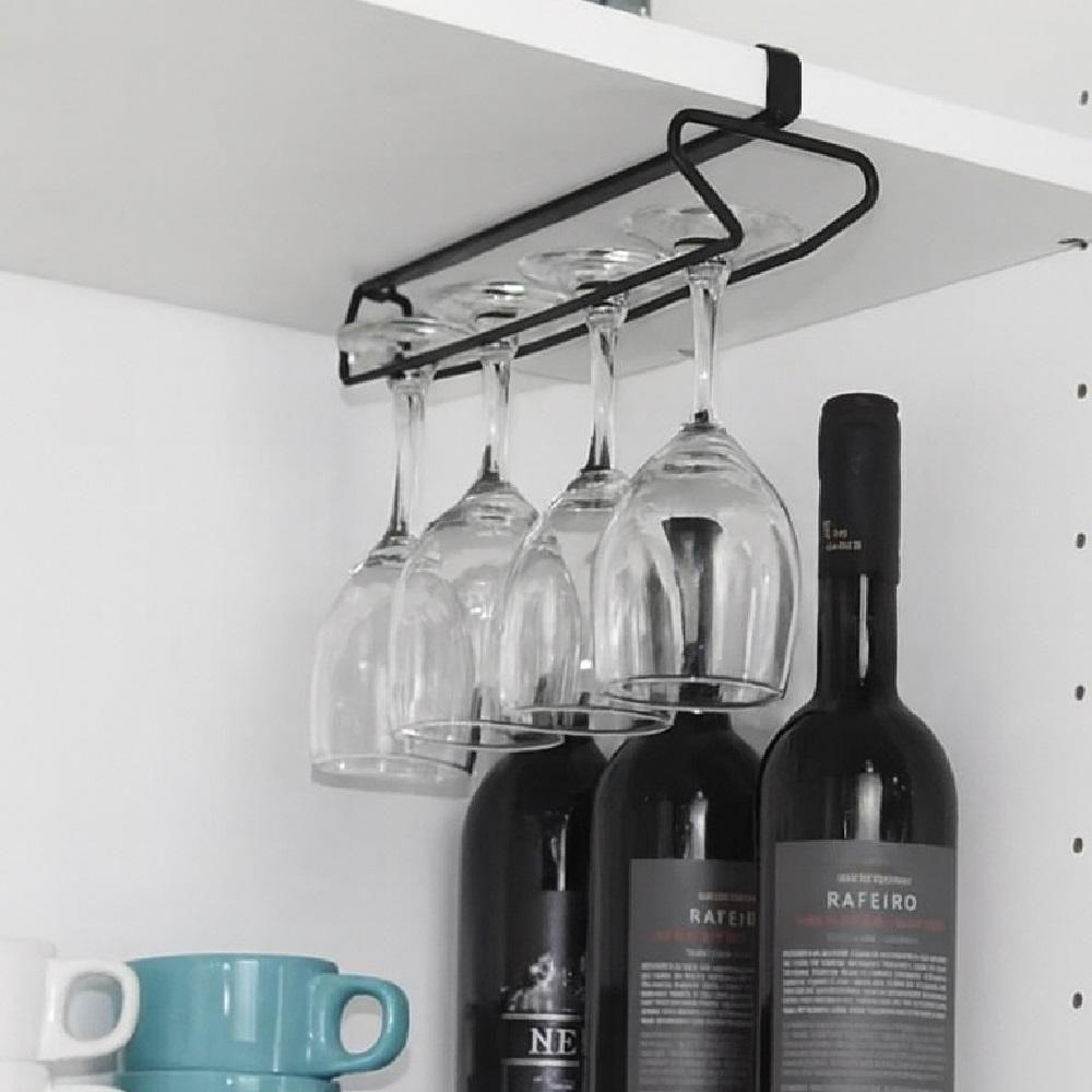 Organizador De Taças Copos Suporte Suspenso Encaixe Prateleira Para Bar Cozinha Adega Preto - 3