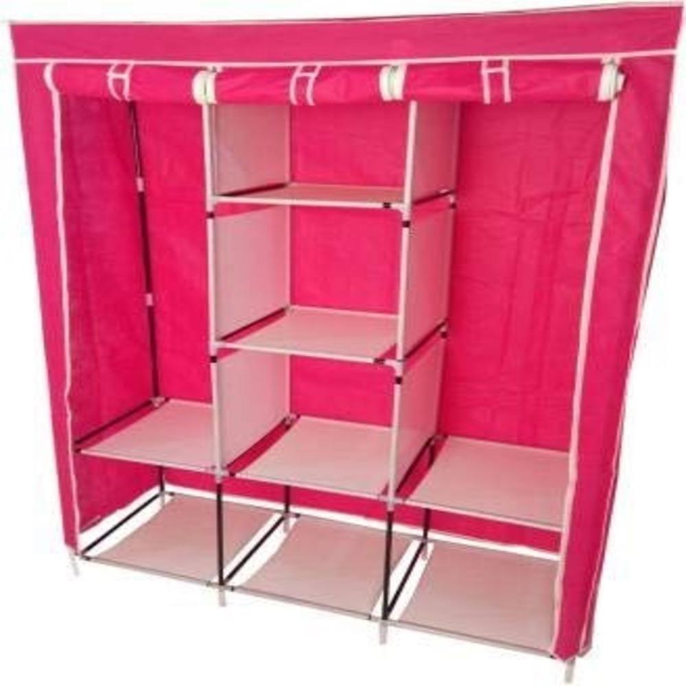 Guarda Roupa Cabideiro Portatil Prateleiras Dobravel Armario Arara Grande Organizador Camping Rosa - 2