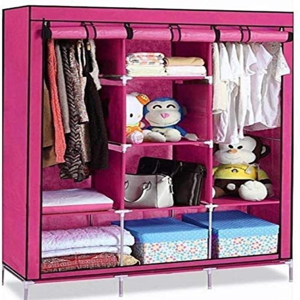 Guarda Roupa Cabideiro Portatil Prateleiras Dobravel Armario Arara Grande Organizador Camping Rosa - 3