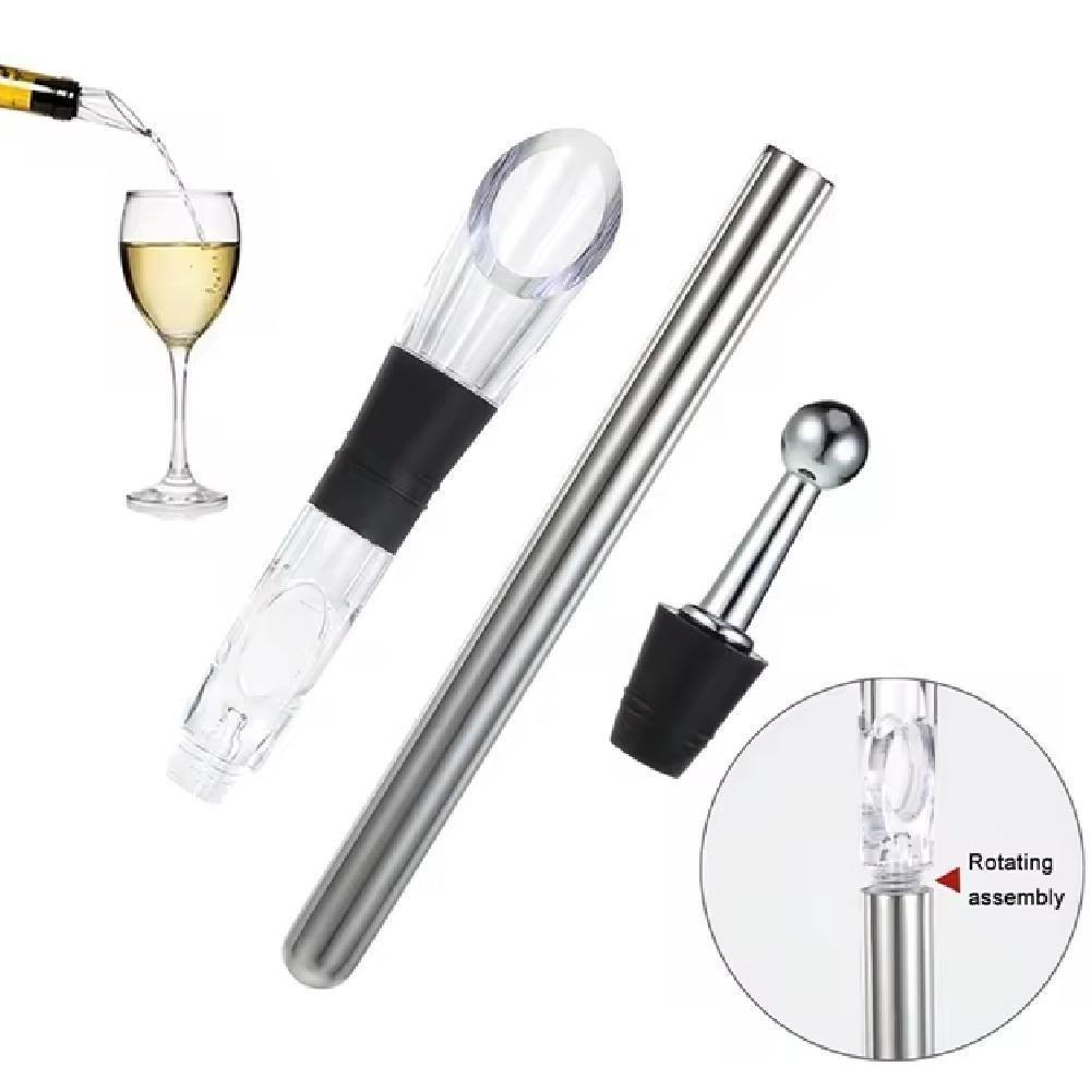 Kit Bastao Resfriador De Vinho E Bico Dosador Aerador Para Garrafa Decantador Em Inox Luxo - 7