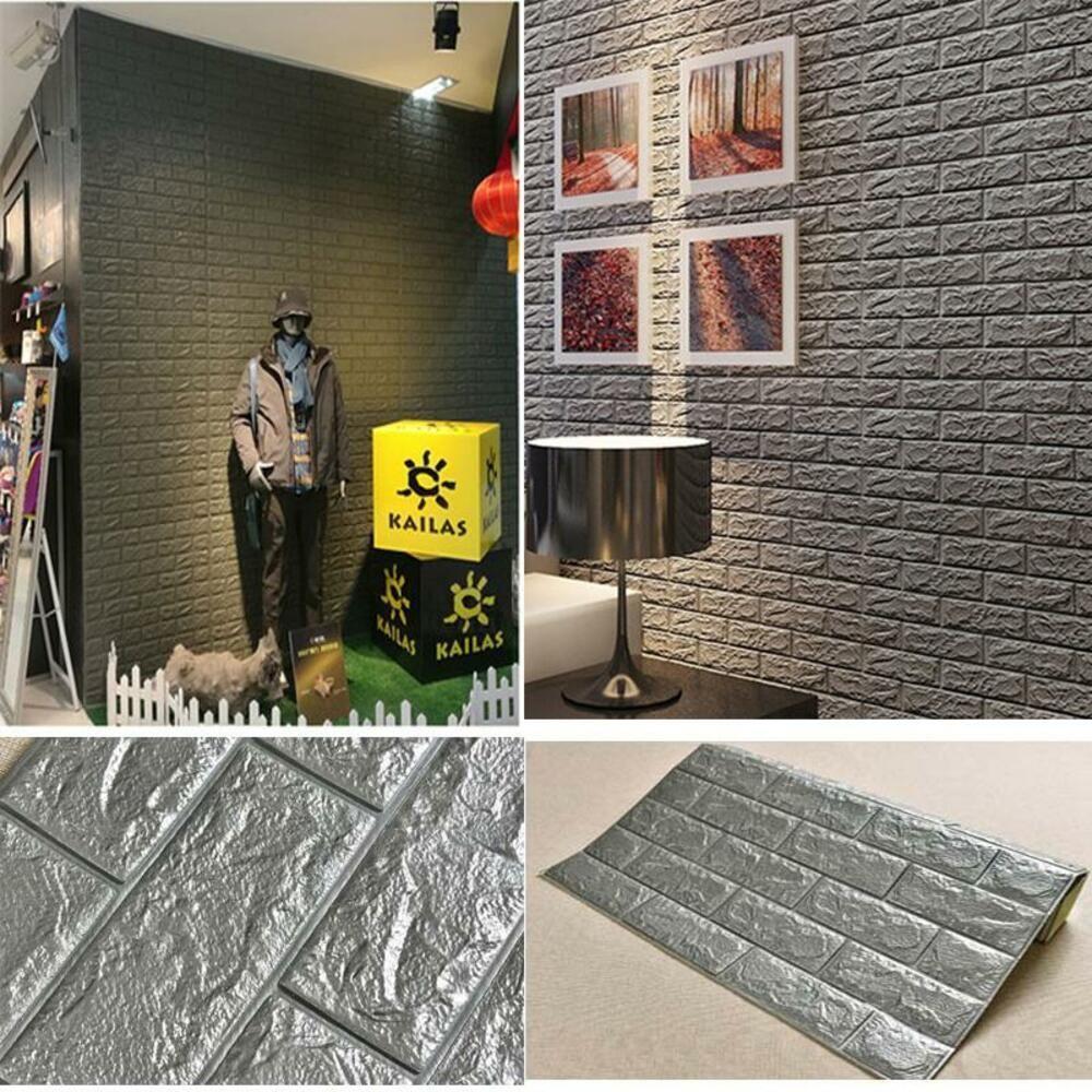 Placa Tijolinho De Parede Papel Painel 3d Tijolo Cinza Auto Adesivo 77x70cm Revestimento Espuma Autocolante - 1
