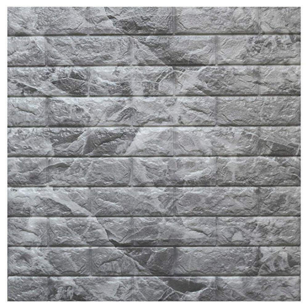 Placa Tijolinho De Parede Papel Painel 3d Tijolo Cinza Auto Adesivo 77x70cm Revestimento Espuma Autocolante - 2