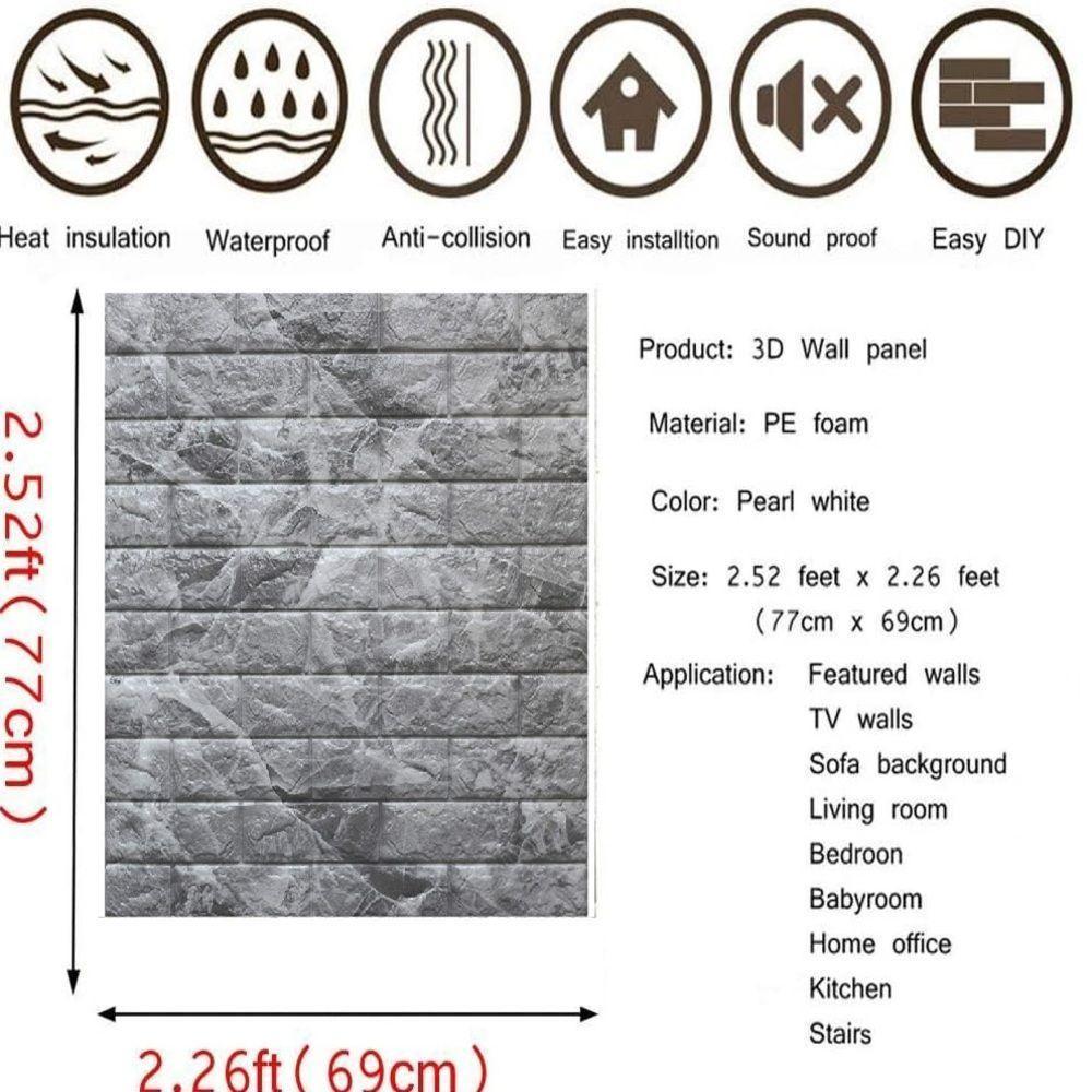 Placa Tijolinho De Parede Papel Painel 3d Tijolo Cinza Auto Adesivo 77x70cm Revestimento Espuma Autocolante - 5