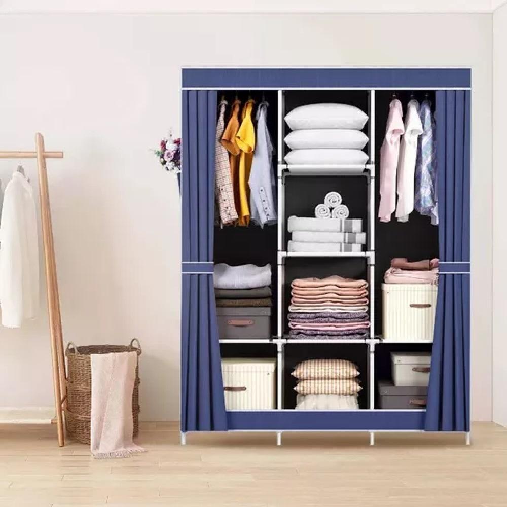 Guarda Roupa Armario Portatil Prateleiras Organizador Brinquedos Arara Cabideiro Sapatos Azul - 2