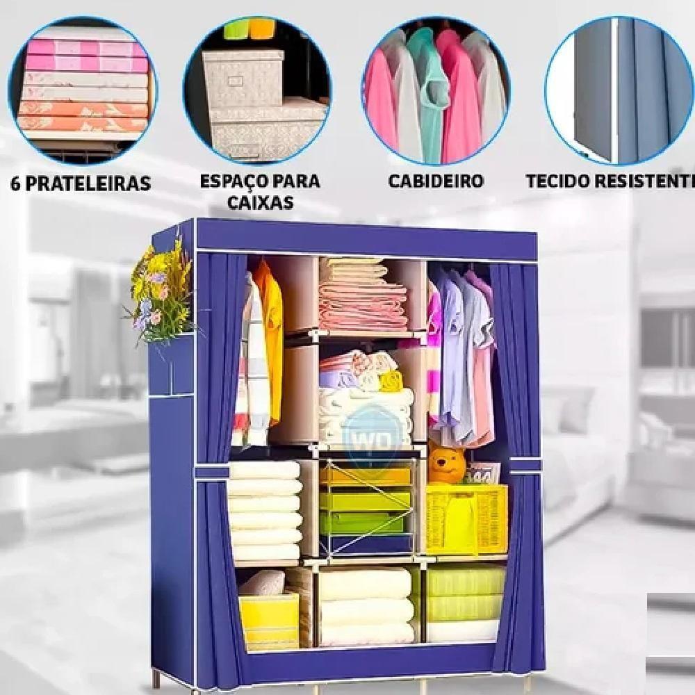 Guarda Roupa Armario Portatil Prateleiras Organizador Brinquedos Arara Cabideiro Sapatos Azul - 6