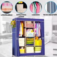 Guarda Roupa Armario Portatil Prateleiras Organizador Brinquedos Arara Cabideiro Sapatos Azul - 6