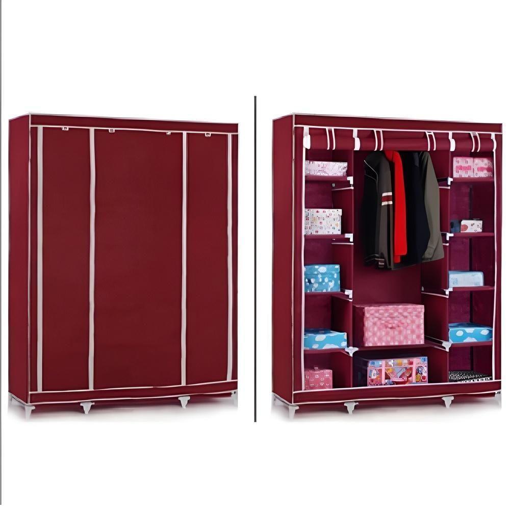 Guarda Roupa Cabideiro Portatil Prateleiras Dobravel Armario Arara Grande Organizador Vermelho - 3