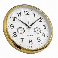 Relogio Analogico De Parede Termometro E Higrometro Decorativo Design Elegante Ambientes Casa Sala Dourado - 5