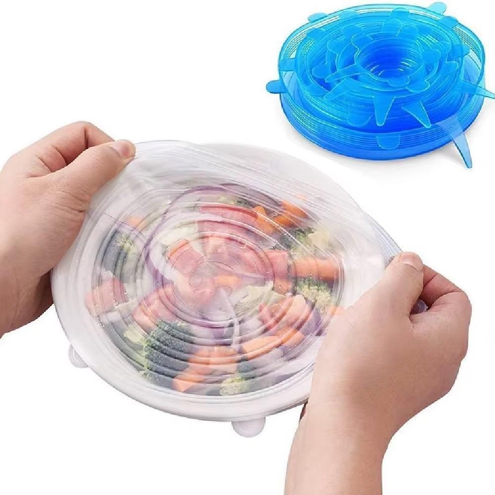 Kit 6 Tampas Ajustaveis Silicone Flexivel Potes Panelas Kit Jogo Latas Tampa Redonda Quadrada Universal Lavavel Reutiliz - 6