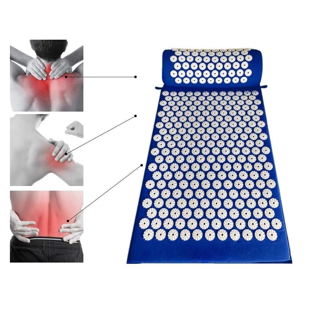 Tapete Terapeutico Acupuntura Massagem Yoga Almofada Travesseiro Relaxante Portatil Alivio Estresse Azul - 4