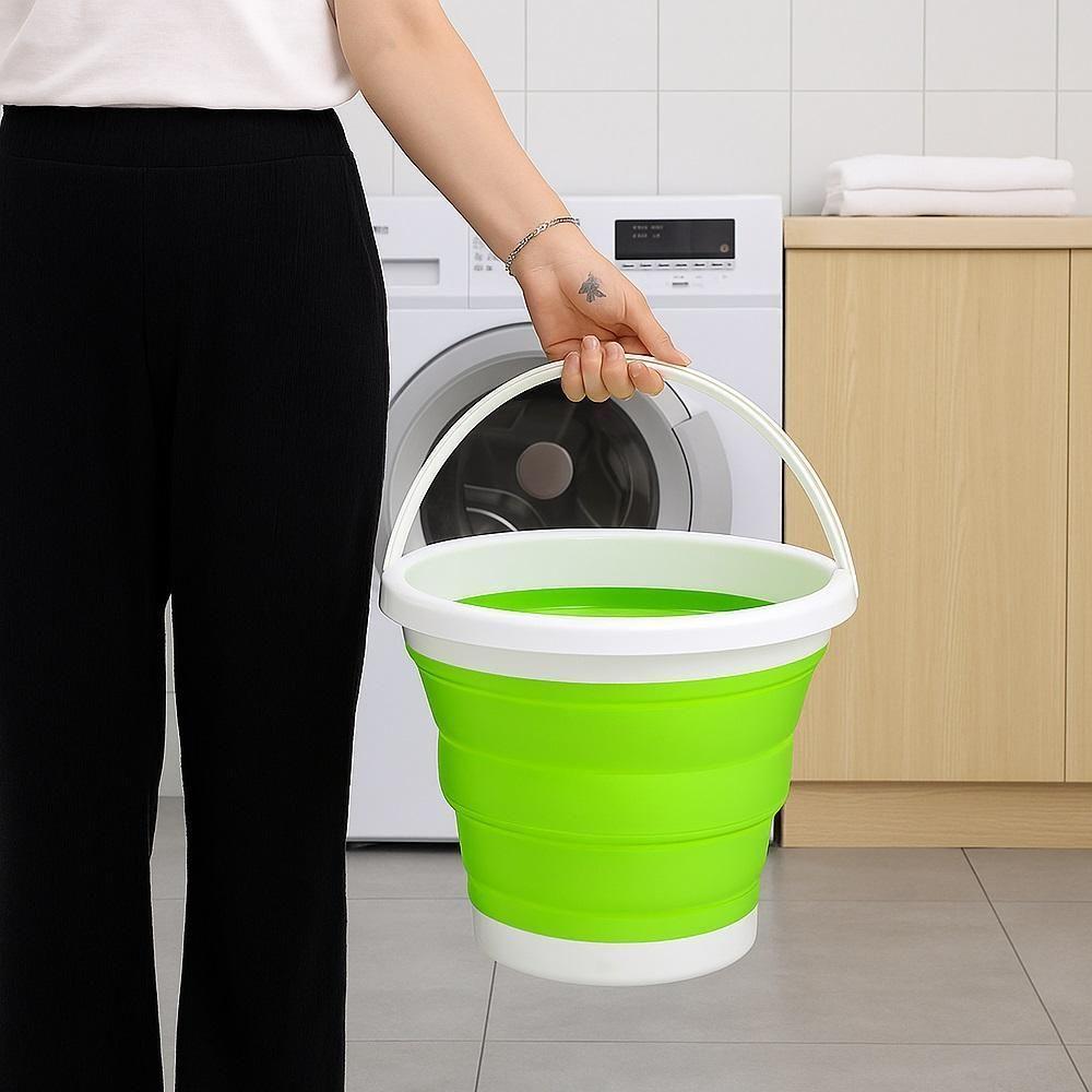 Balde Flexivel Silicone Dobravel Cesto Portátil Flash Mop 10l Grande Para Roupa Agua Gelo Multiuso Verde - 2
