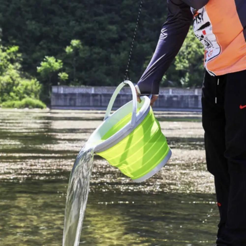 Balde Flexivel Silicone Dobravel Cesto Portátil Flash Mop 10l Grande Para Roupa Agua Gelo Multiuso Verde - 5