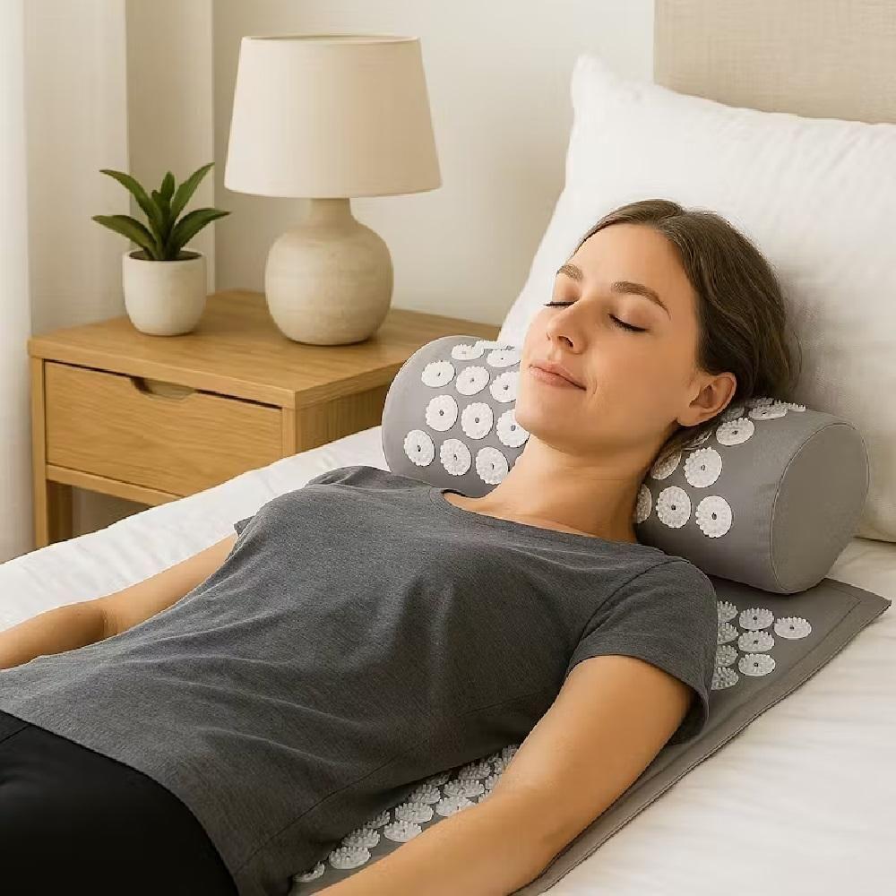 Tapete Colchonete Acupressão Travesseiro Acupuntura Yoga Massageador Zen Pillow Alivio Dores Relaxamento Cinza - 2