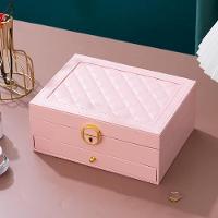 Maleta Porta Joias Organizador Com Gaveta 2 Andares Para Brincos Aneis Pulseiras Relogio Viagem Rosa - 5