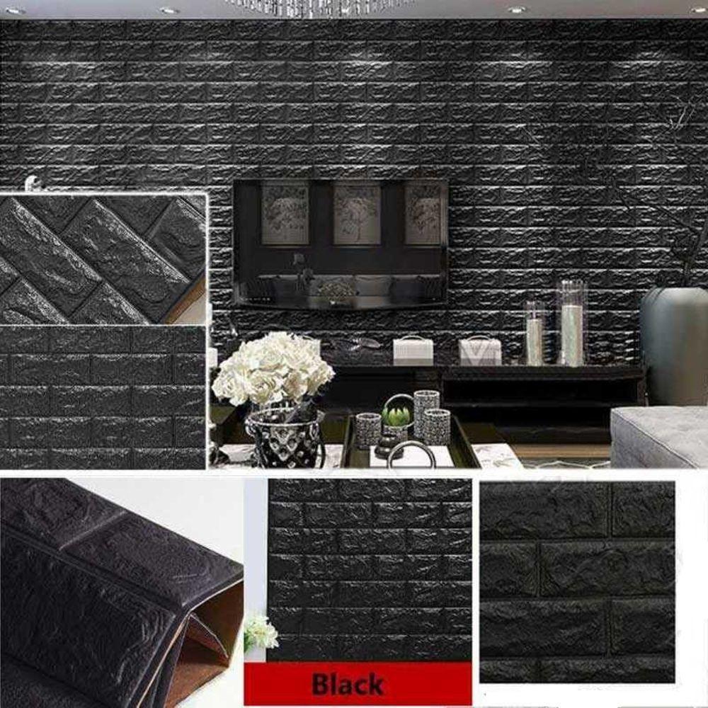 Papel De Parede Tijolinho Painel 3d Tijolo Preto Placa Auto Adesivo 77x70cm Revestimento Espuma Autocolante - 1