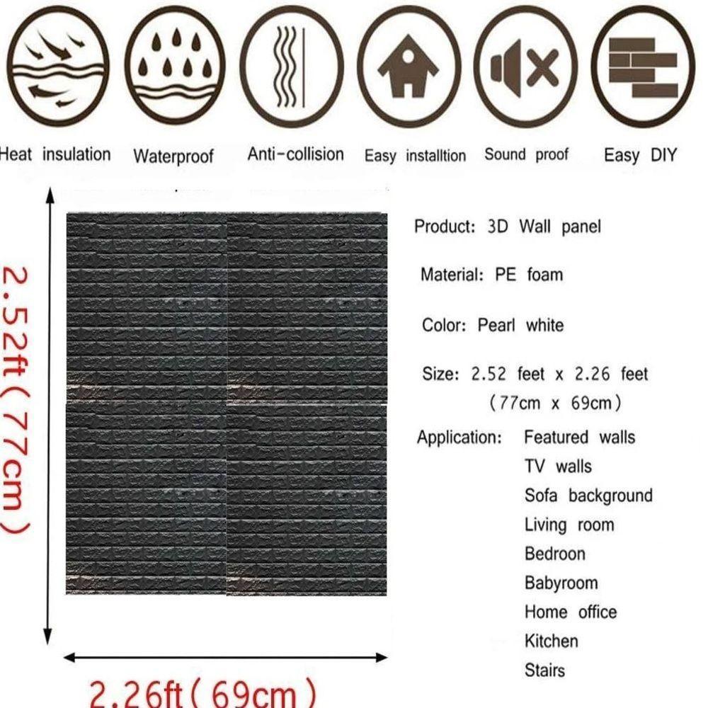 Papel De Parede Tijolinho Painel 3d Tijolo Preto Placa Auto Adesivo 77x70cm Revestimento Espuma Autocolante - 4