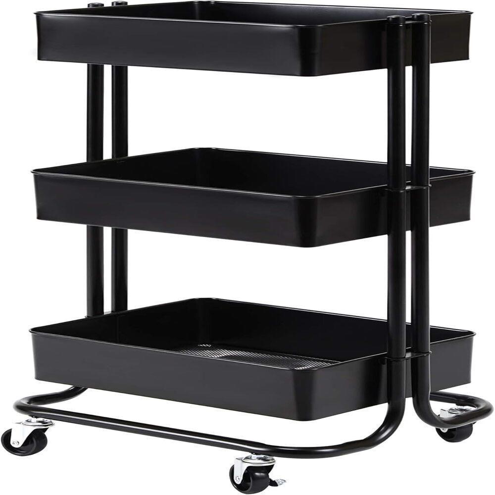 Carrinho Multiuso Organizadora 3 Prateleiras Em Aço Preta Quarto Sala Brinquedos Salao Manicure Varanda - 7