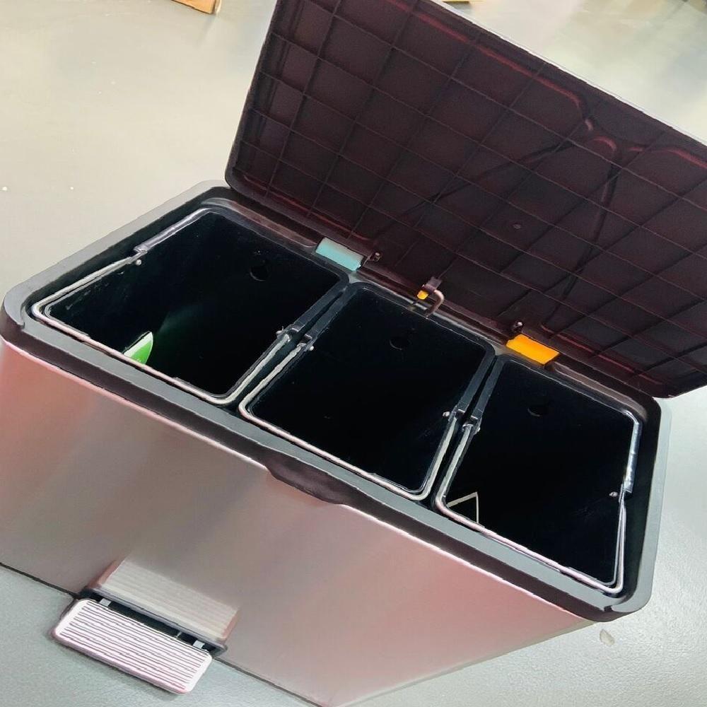 Lixeira Tripla Coleta Seletiva Inox 30 Litros Gigante 3 Cestos De Lixo Cozinha Escritorio 3 Em 1 Ecologica Luxo - 7