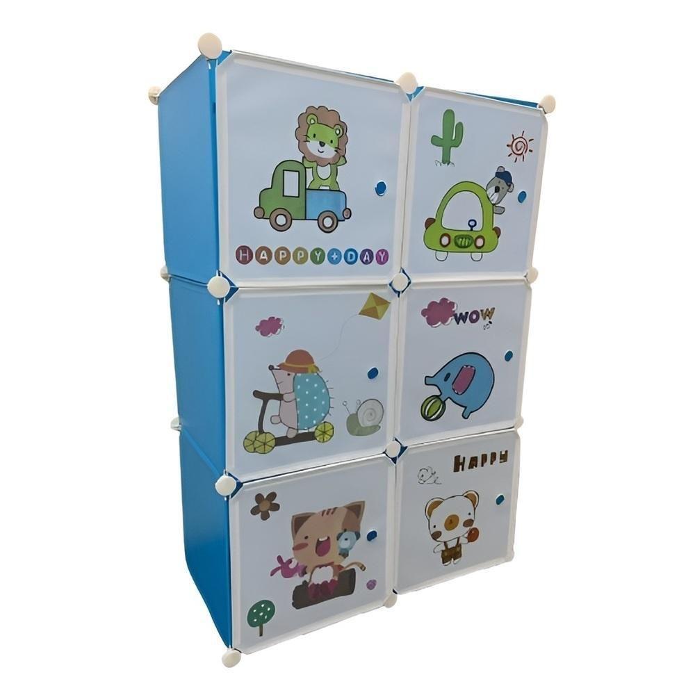 Guarda Roupa Infantil Portatil Armario Modular Organizador De Brinquedos Sapateira Com 6 Portas Desmontavel Meninos Azul - 1