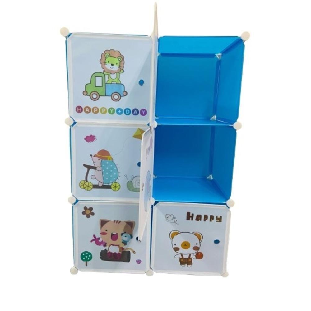 Guarda Roupa Infantil Portatil Armario Modular Organizador De Brinquedos Sapateira Com 6 Portas Desmontavel Meninos Azul - 4