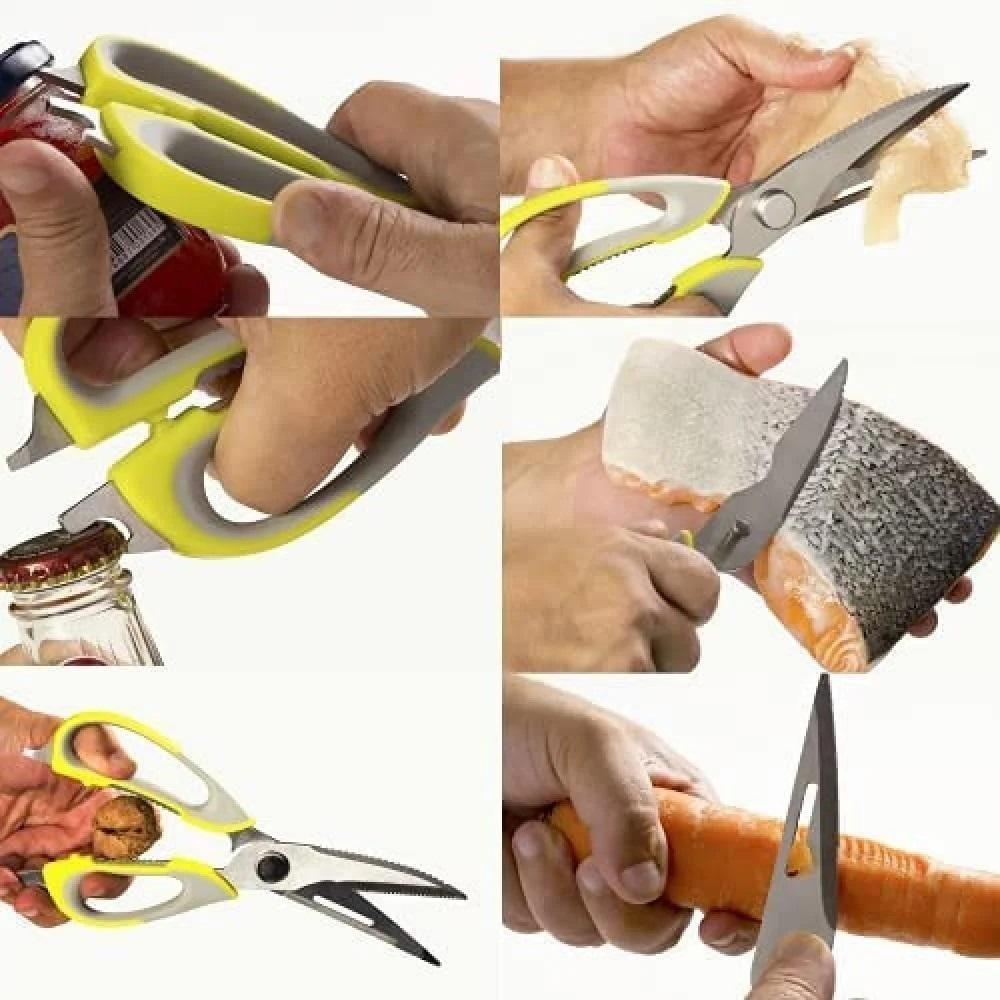 Tesoura Culinaria Profissional Multifuncoes 6 Em 1 Faca Descasca Corta Quebra Nozes Abre Garrafa Em Aco Inox Desmontavel - 5