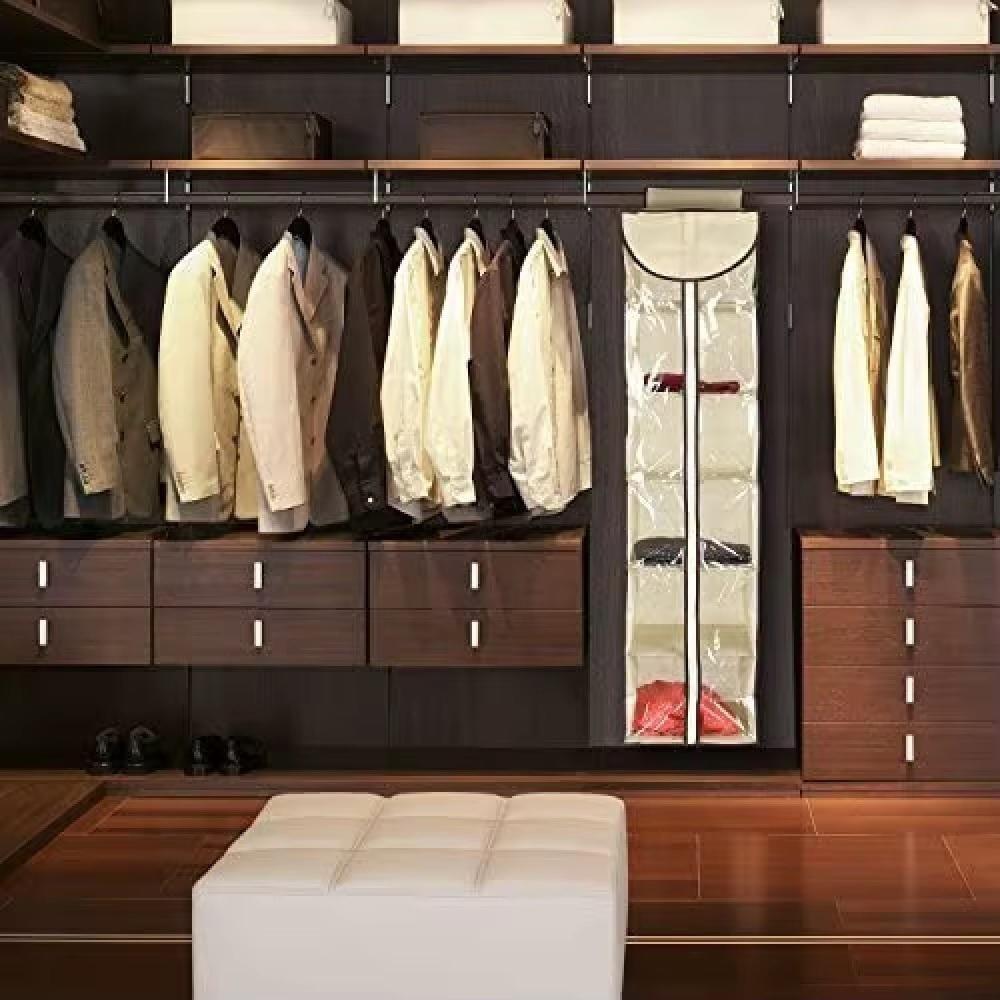 Organizadr Sapateira Dobravel Anti Poeira Grande Flexivel Com Ziper Vertical 6 Divisorias Cabideiro De Porta Guarda Roup - 2