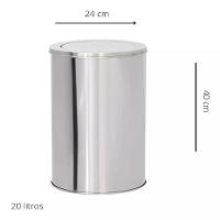 Lixeira Inox Basculante 20 Litros Grande Cesto Lixo Vai Vem Aço Prateada Escritorio Cozinha Banheiro - 3