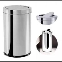 Lixeira Inox Basculante 20 Litros Grande Cesto Lixo Vai Vem Aço Prateada Escritorio Cozinha Banheiro - 6