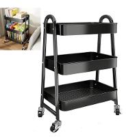 Carrinho Multiuso Organizador Brinquedos Sala Cozinha Manicure 3 Prateleiras Auxiliar Em Aço Profissional Preto - 1