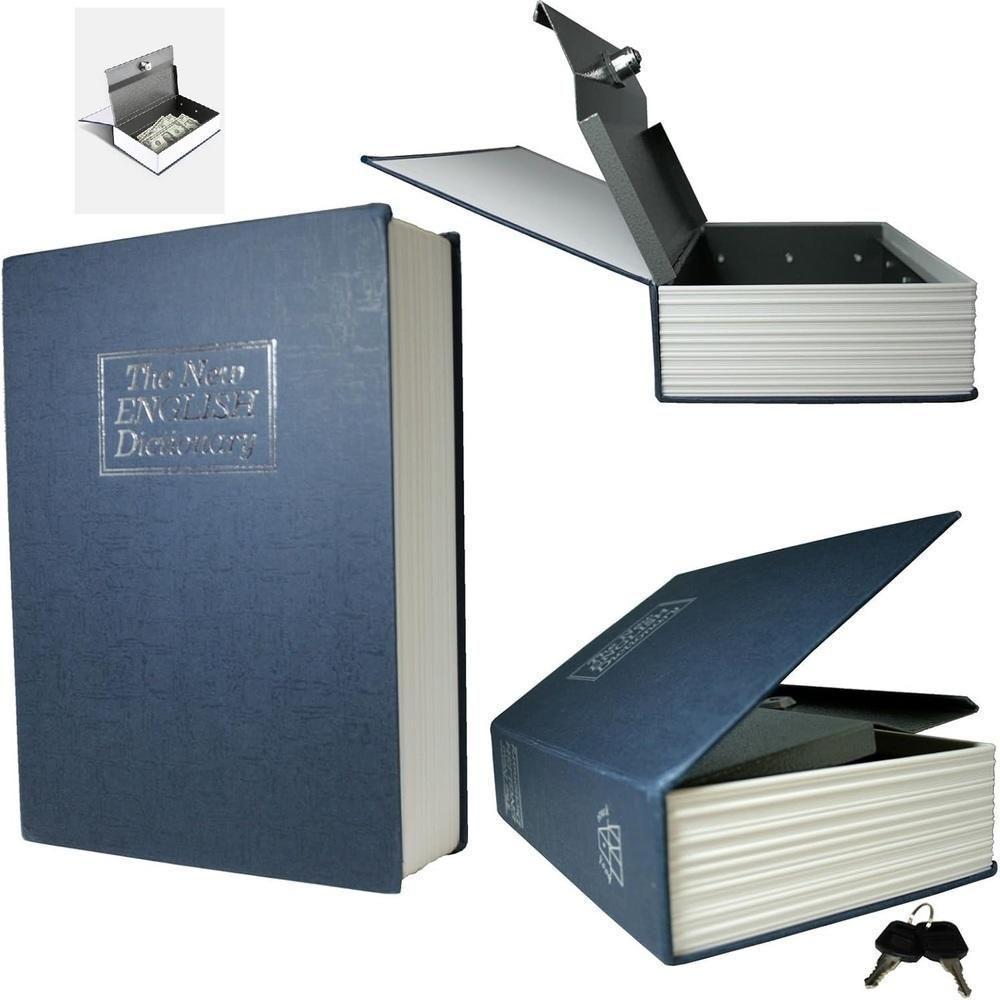 Cofre Camuflado Com Chave Livro Secreto Falso Porta Joias Dinheiro Documentos Em Metal Estante - 1