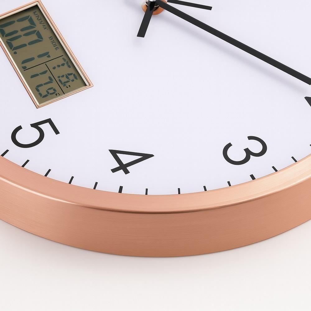 Relogio De Parede Moderno 30cm Calendario Digital Termometro Alarme Luxo Rose Gold - 4
