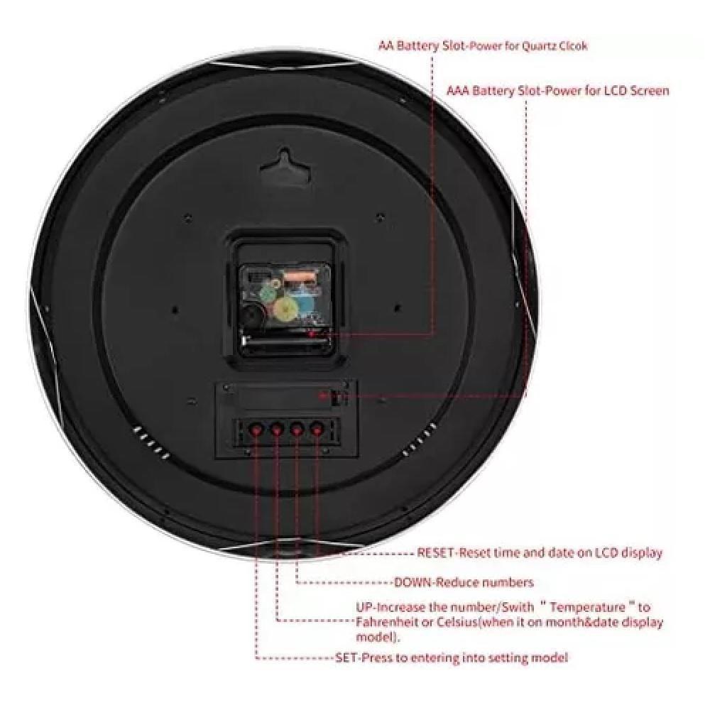 Relogio De Parede Moderno 30cm Calendario Digital Termometro Alarme Luxo Rose Gold - 5