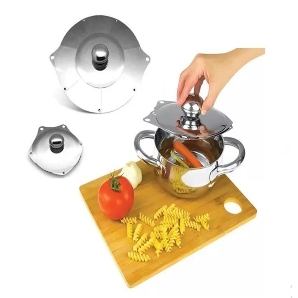 Tampa De Panela Frigideira Em Inox Universal Tamanho Ajustavel Até 31cm Retratil Potes Cozinha - 6