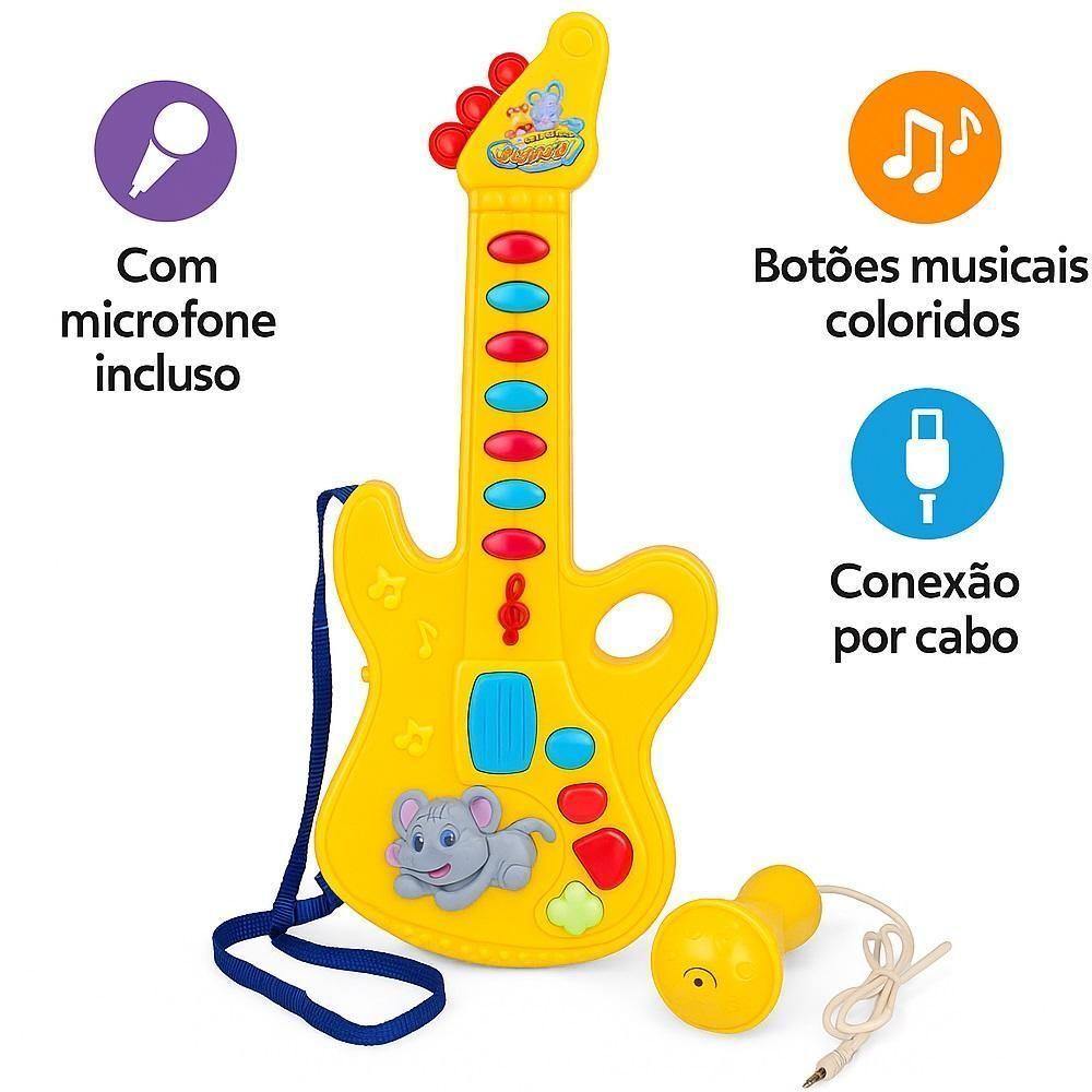 Guitarra Infantil Eletrica Com Microfone Karaoke Som E Luz Musical Bebe Criança - 3