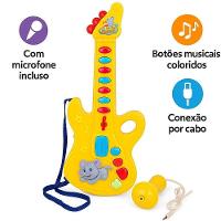 Guitarra Infantil Eletrica Com Microfone Karaoke Som E Luz Musical Bebe Criança - 3